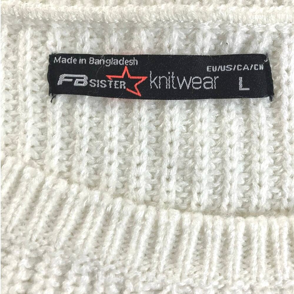 FB Sister Women's White "Let it Snow" Winter Knit Long Sleeve Sweater | SZ L - Picture 5 of 8